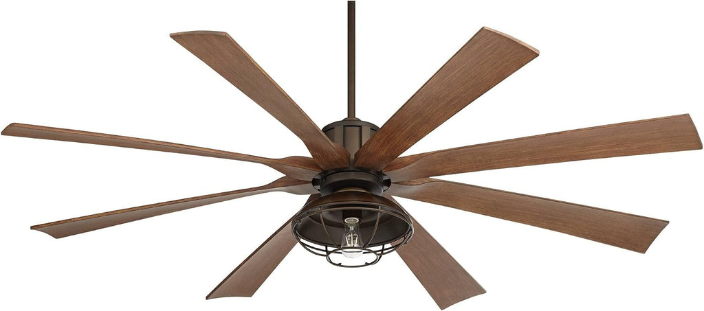 Possini Euro Design 70' Defender Modern Industrial Outdoor Ceiling Fan with LED Light Remote Control Oil Rubbed Bronze Brown Koa Cage Damp Rated for Patio Exterior House Home Porch Gazebo Garage
