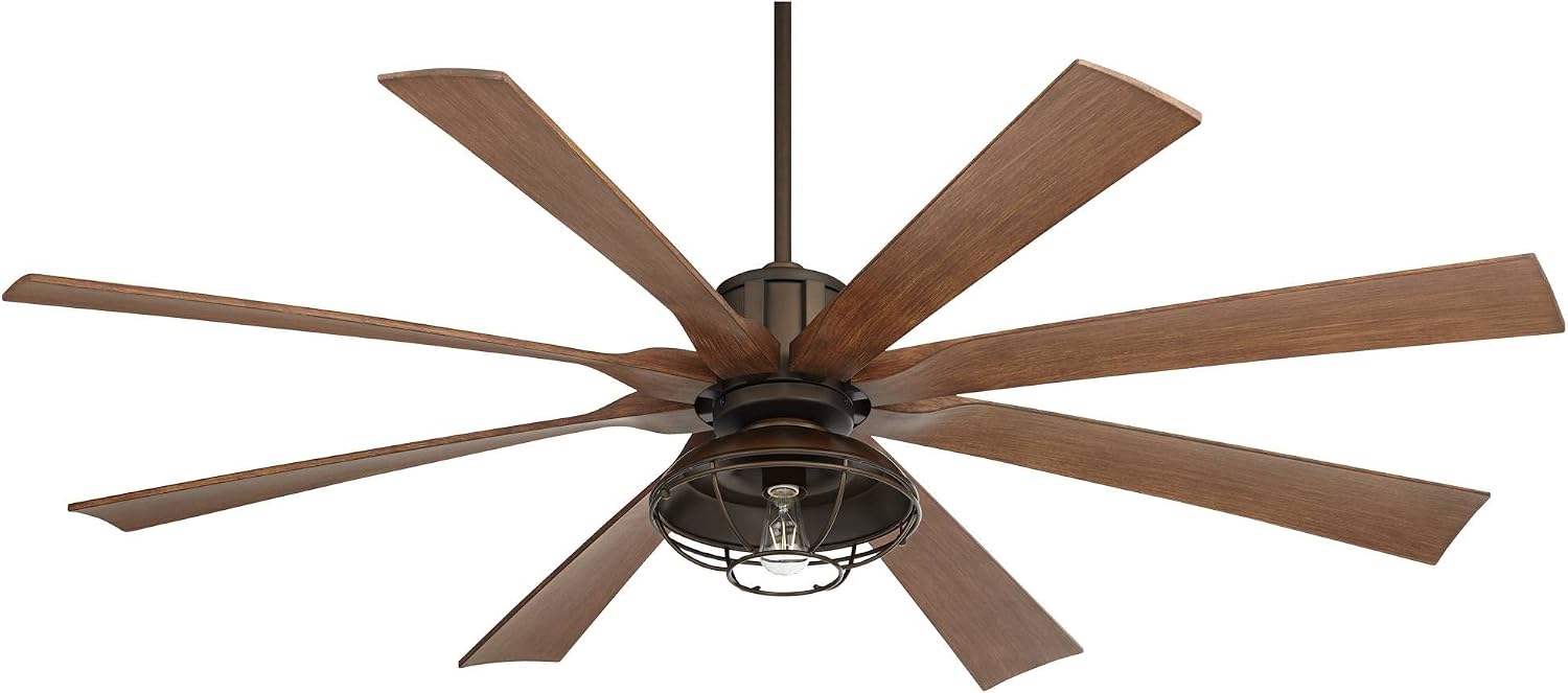 Possini Euro Design 70' Defender Modern Industrial Outdoor Ceiling Fan with LED Light Remote Control Oil Rubbed Bronze Brown Koa Cage Damp Rated for Patio Exterior House Home Porch Gazebo Garage