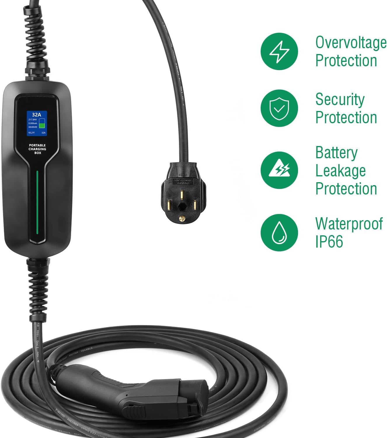 32 Amp EV Charger Level 2,(NEMA 14-50, 32A/20ft,7.68KW) Portable Electric Vehicle Charging Station for Electric and Hybrid Vehicles