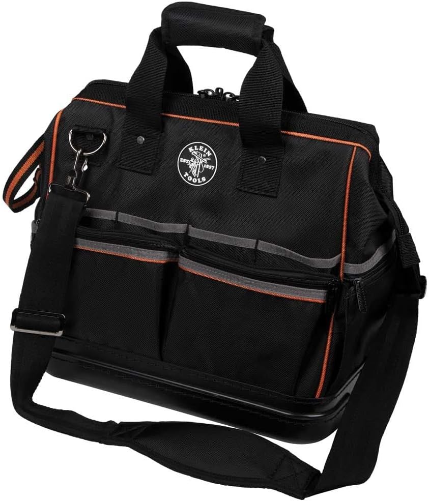 Klein Tools 55431 Tool Bag with Molded Bottom, Padded Shoulder Strap and Lighted Tool Storage with 31 Pockets