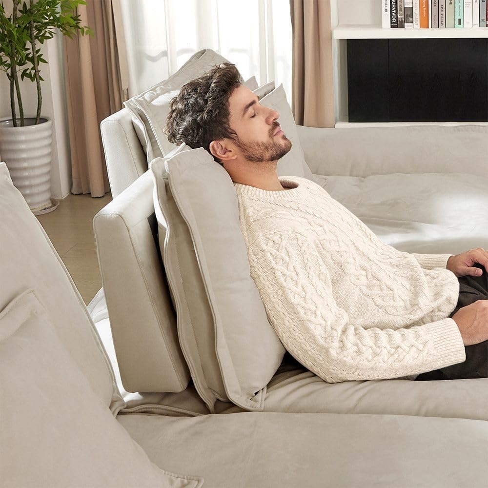 POVISON Oversized Modular Sectional Sailboat Sofa for Living Room with Adjustable Backrest Sectional Couches Large Deep Sofa Set 3 Seats Big with 3 Ottomans Comfy Cloud Couch for House Office