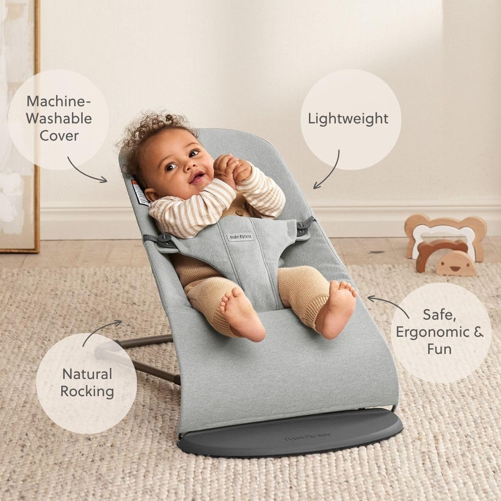 BabyBjörn Bouncer Bliss, Woven Mélange, Light Grey | 2-in-1 Adjustable Baby Bouncer Seat and Toddler Chair, Newborn to Toddler (8-29 lbs), 4 Positions, Lightweight & Portable
