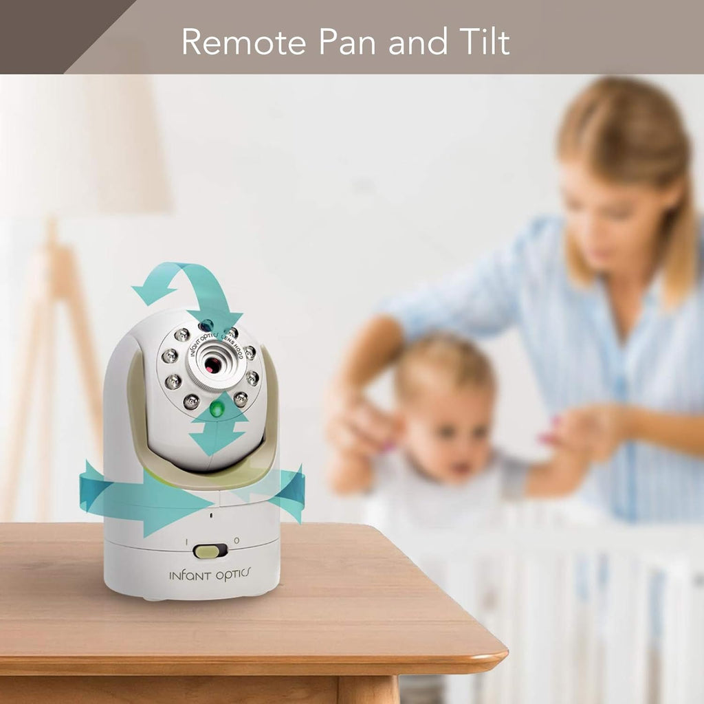 Infant Optics DXR-8 480p Video Baby Monitor, Non-WiFi Hack-Proof FHSS Connection, Interchangeable Lenses, Pan Tilt Zoom, LED Sound Bar, Night Vision, and Two-Way Talk.