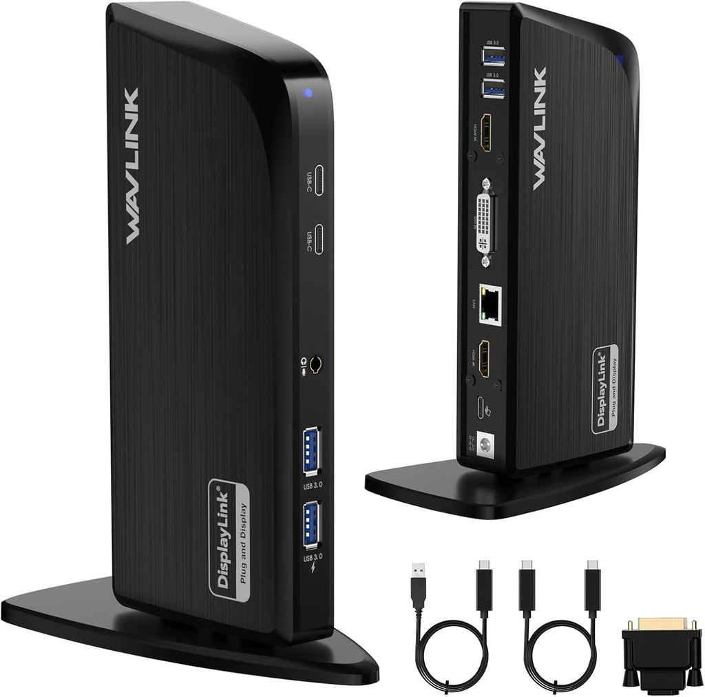 Displaylink Docking Station, WAVLINK 12-in-1 Triple Monitor Docking Station for Mac (DisplayLink Driver Required)/Windows/Chrome, 4K HDMI, 2K HDMI, 2K DVI, Gigabit Ethernet, 6X 5Gbps USB A/C, Audio