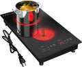 Electric Cooktop 2 Burner, 3000W Electric Stove Top 12' Plug in, 220-240V Burner Countertop and Bulit in,9 Power Levels,Suitable for All Pans,Infrared Burner
