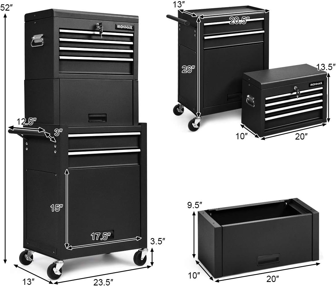 Goplus Tool Chest, 3-in-1 Rolling 6 Drawers Tool Cabinet with Detachable Top Toolbox, Middle Tool Storage, Universal Lockable Wheels, Protective Liner, Auto Lock, Metal Tool Box for Garage Workshop