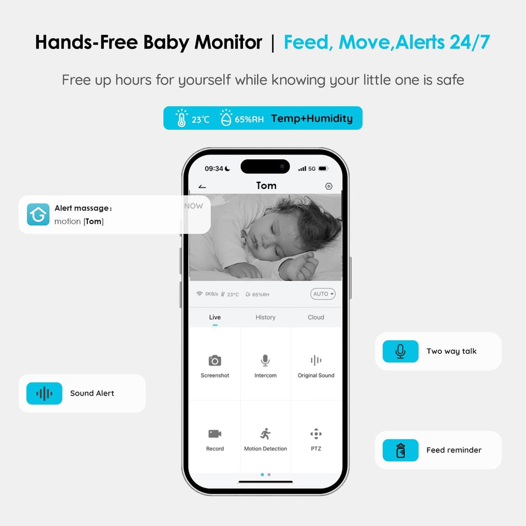ieGeek Baby Monitor with 2 Cameras, 5' Screen & 1080P Cameras & Free Smart App Split Screen Dual Baby Monitor, Upgraded Night Vision/PTZ/2-Way Audio/Auto Tracking Detection Notification and Alert