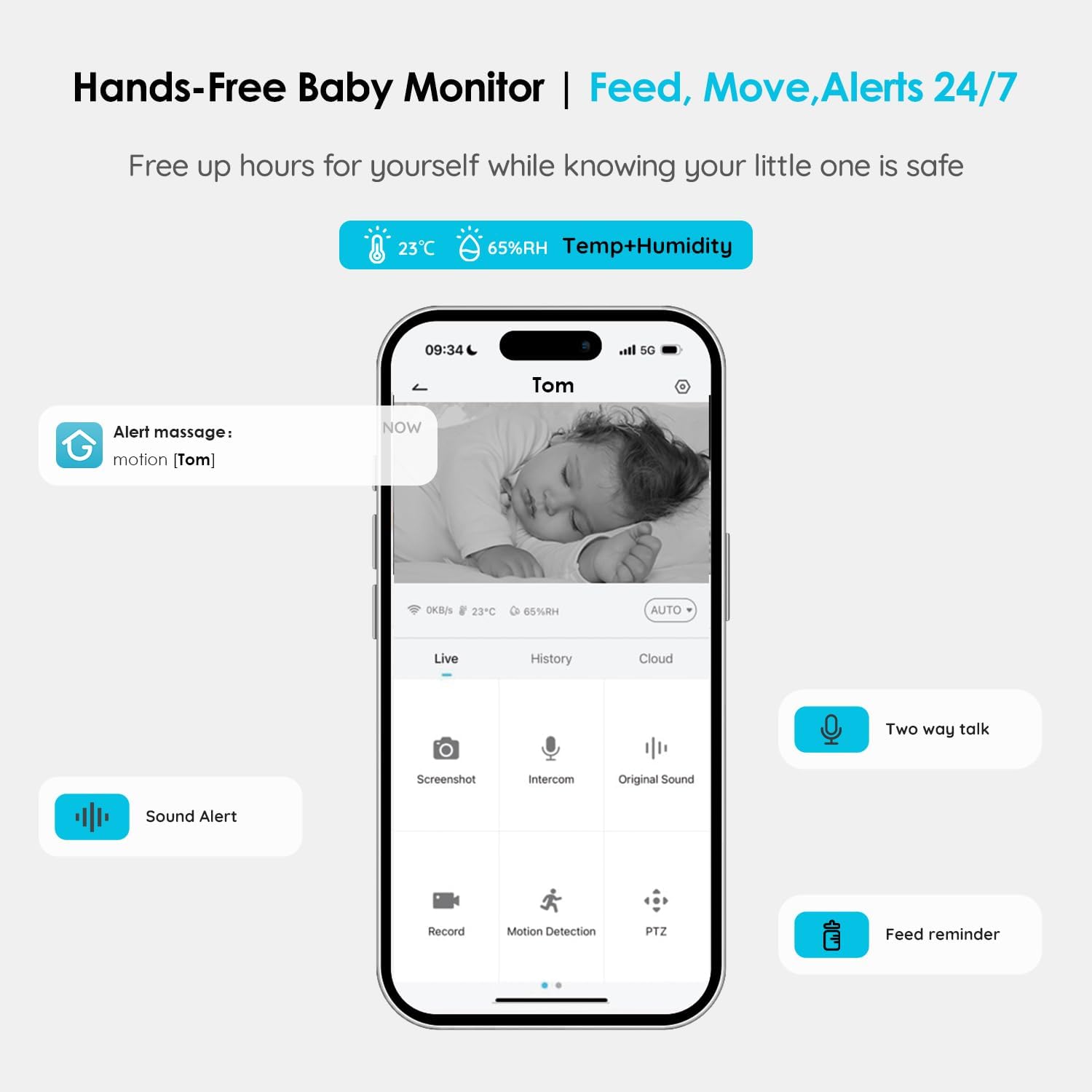ieGeek Baby Monitor with 2 Cameras, 5' Screen & 1080P Cameras & Free Smart App Split Screen Dual Baby Monitor, Upgraded Night Vision/PTZ/2-Way Audio/Auto Tracking Detection Notification and Alert