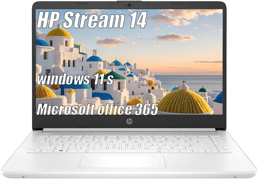 HP Stream 14 Inch Laptop for Student, Intel Celeron N4120, 4GB RAM, 64GB eMMC, Microsoft 365, 720p Webcam, Windows 11 S, Long Battery Life, with 5ave Accessories, White