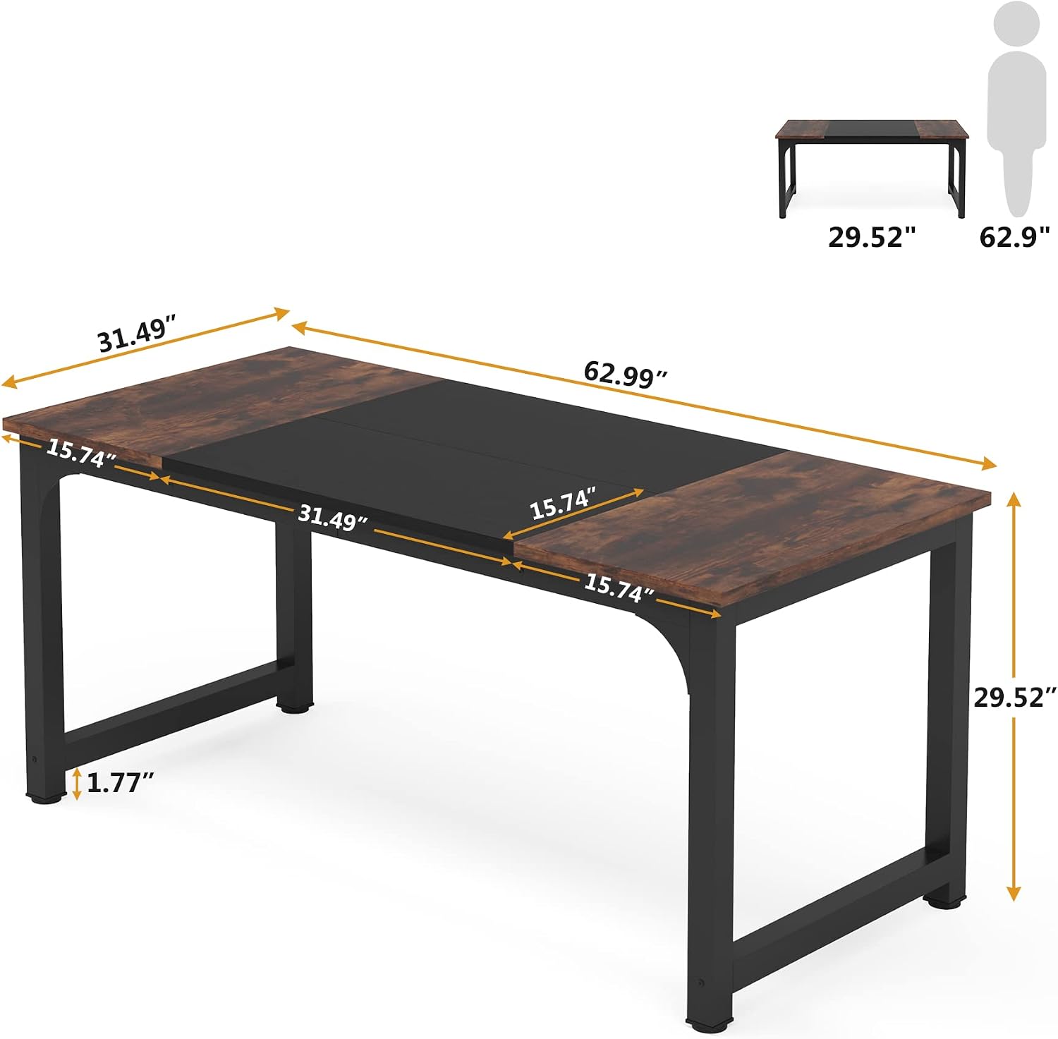 Tribesigns 63' Executive Desk, Large Office Computer Desk with Thicken Frame, Modern Simple Workstation Business Furniture for Home Office, Rustic Brown/Black