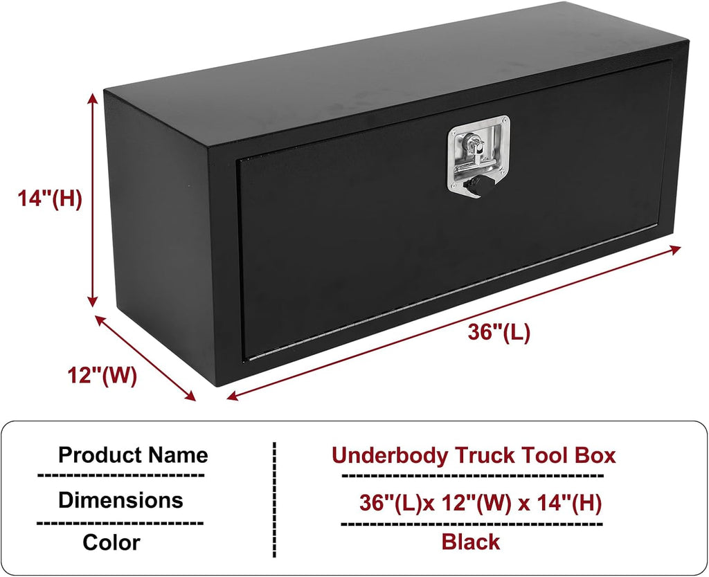 36 Inch Steel Underbody Truck Tool Box with T-Handle Lock, Heavy Duty Contractor Toolbox For Organization And Storage, Job Tool Chest, 36'x 12'x 14' inch Black