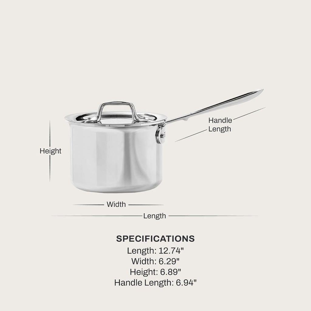 All-Clad D3® Stainless Steel 2 Quart Sauce Pan With Lid- Made in the USA- The Original Bonded Professional Cookware- Oven Safe & Induction Compatible