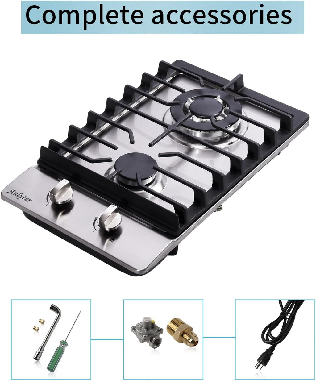 12 Inch Gas Cooktop, 2 Burners Built-in Gas Stovetop Stainless Steel Gas Stove Top Propane/Natural Gas Convertible Sealed Gas Cooktop for RVs, Apartments, Outdoor