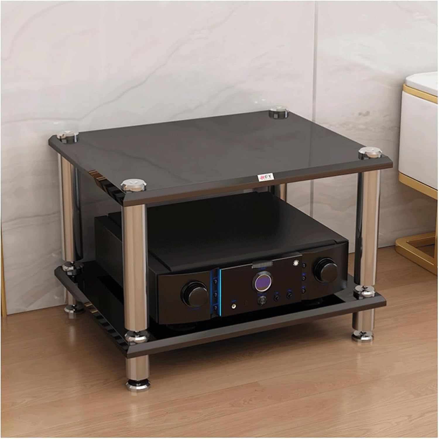 Audio Rack 1/2/3/4 Tier Stereo Rack Audio Equipment Rack Audio Open Rack Cabinet Wooden HiFi Rack AV Stand Audio-Video Shelving(Nero,2 Tier)