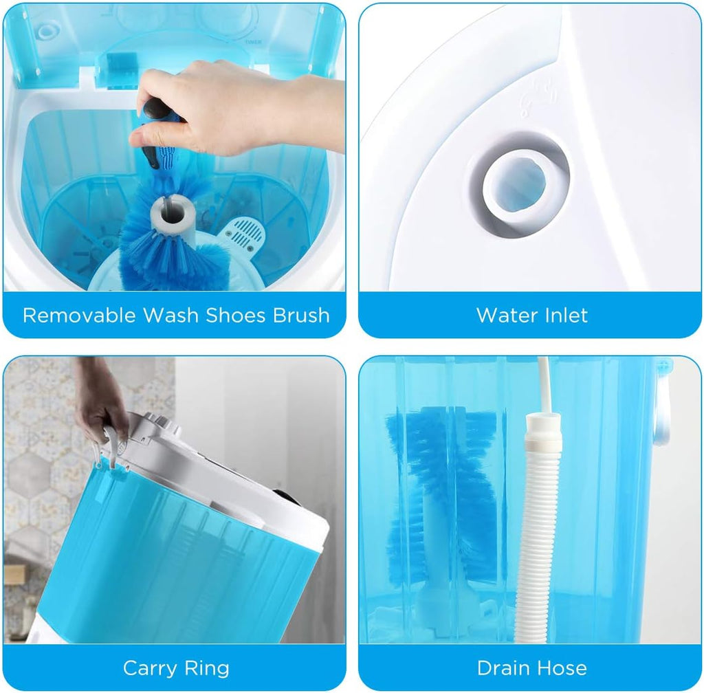 Portable Mini Washing Machine Wash Shoes Wash Clothes and Spin-dry, Semi-Automatic, 10 lbs Capacity,Mini Washer for Apartments Camping Dorms Business Trip College Rooms