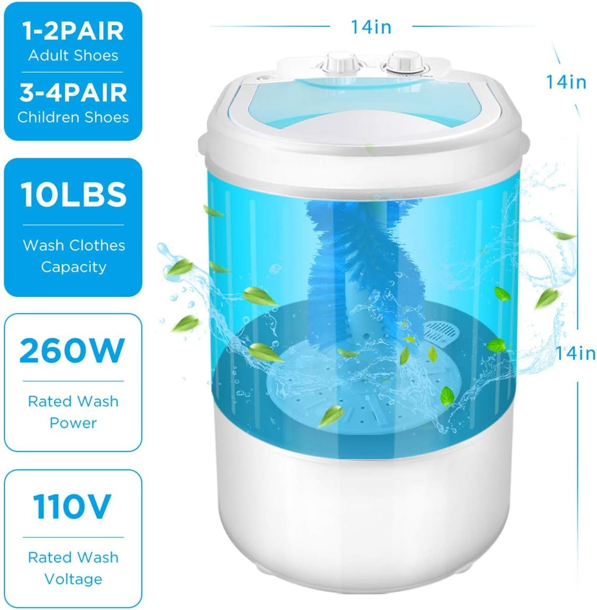 Portable Mini Washing Machine Wash Shoes Wash Clothes and Spin-dry, Semi-Automatic, 10 lbs Capacity,Mini Washer for Apartments Camping Dorms Business Trip College Rooms