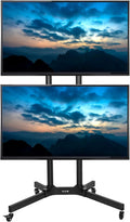 VIVO Mobile TV Cart for 32 to 65 inch Dual Screens up to 70 lbs Each, LCD LED OLED 4K Smart Flat and Curved Panels, Rolling Stand for 2 TV's, Locking Wheels, Max VESA 600x400, Black, STAND-TV03E2