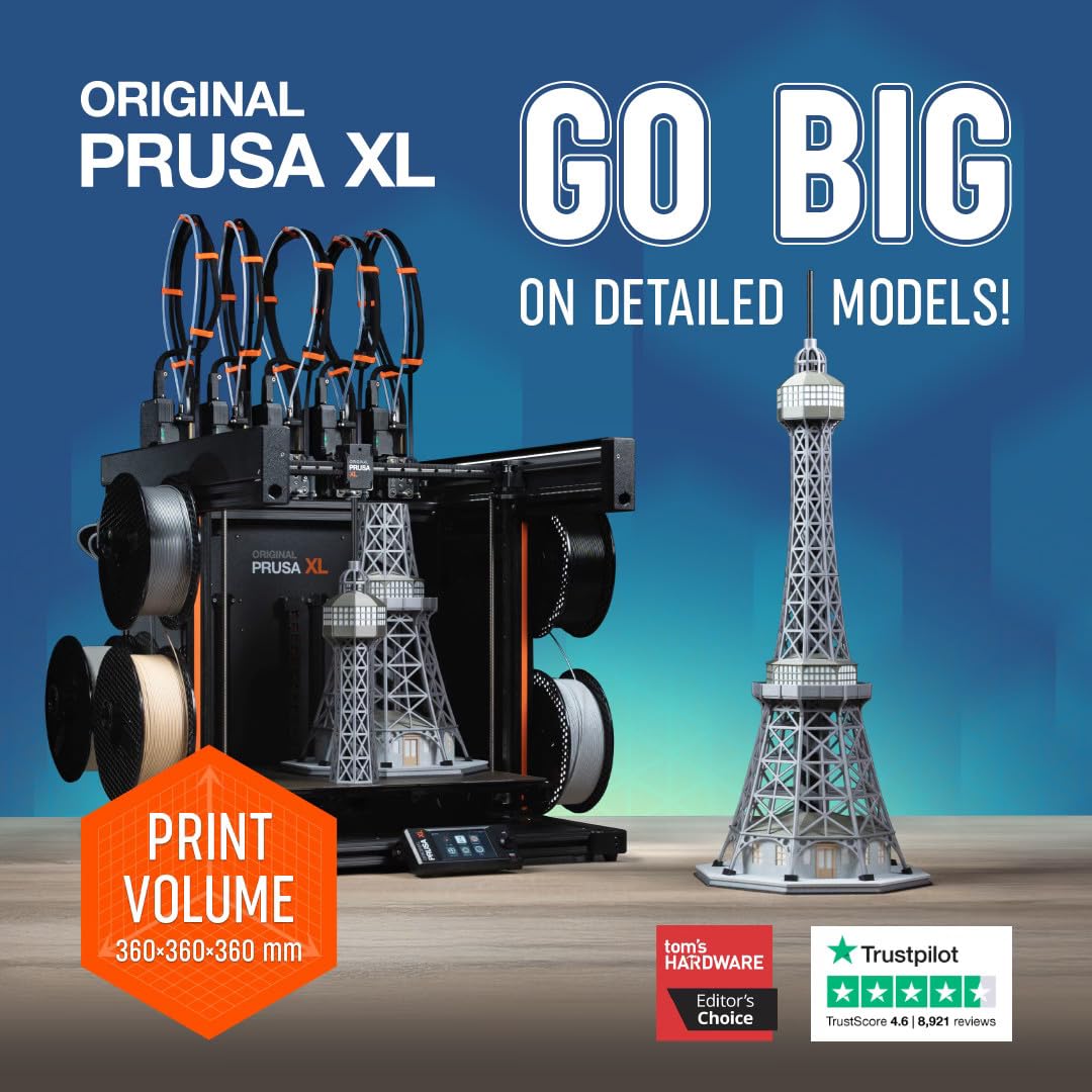 Original Prusa XL Assembled 1-Toolhead 3D Printer, Large-Scale CoreXY, Tested, Build Volume 360×360×360mm, Upgradable with Additional Toolheads, 1.75mm Filament
