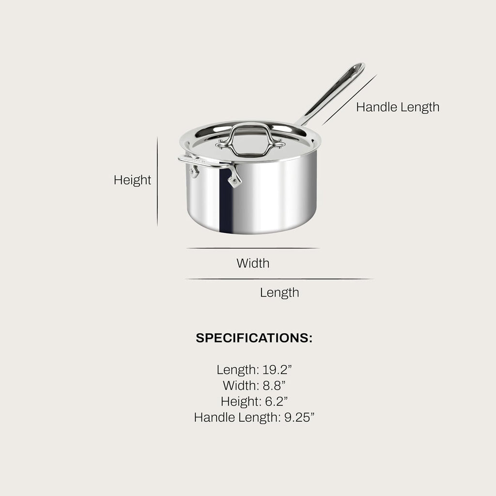 All-Clad D3 Stainless Steel 4 Quart Sauce Pan Covered- Made in the USA- The Original Bonded Professional Cookware- Oven Safe & Induction Compatible