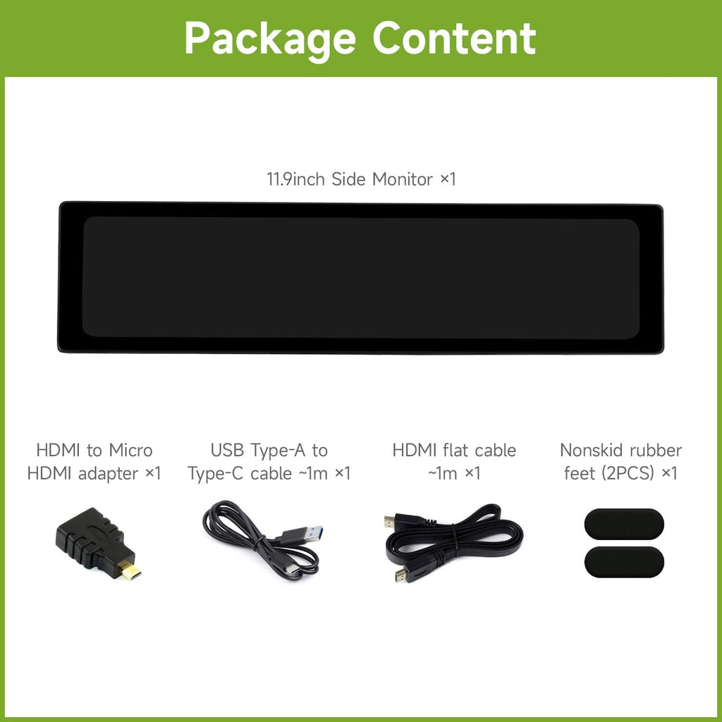 Waveshare 11.9inch IPS Display, Compatible with Raspberry Pi 5/4B/3B+/3A+/2B/Zero 2W CM3+/4, 5-Point Touch,Driver Free,Dual-Track Speaker,Software Brightness Adjustment,NO Touch Function