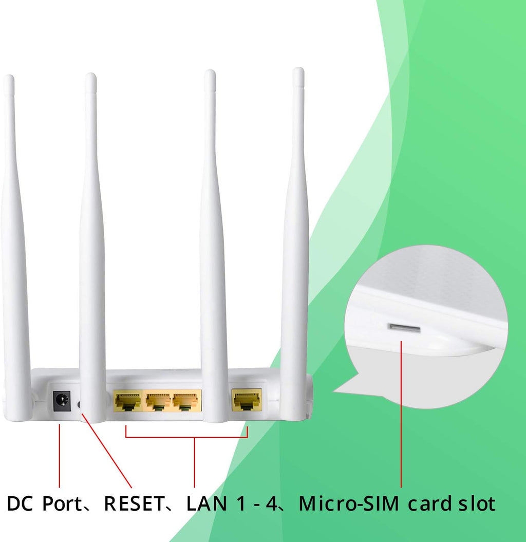 4G LTE CPE Unlocked 4G Wireless WiFi Router with SIM Card Slot-300Mbps WiFi Hotspot Router，Support T-Mobile and ATT (4 Antenna)