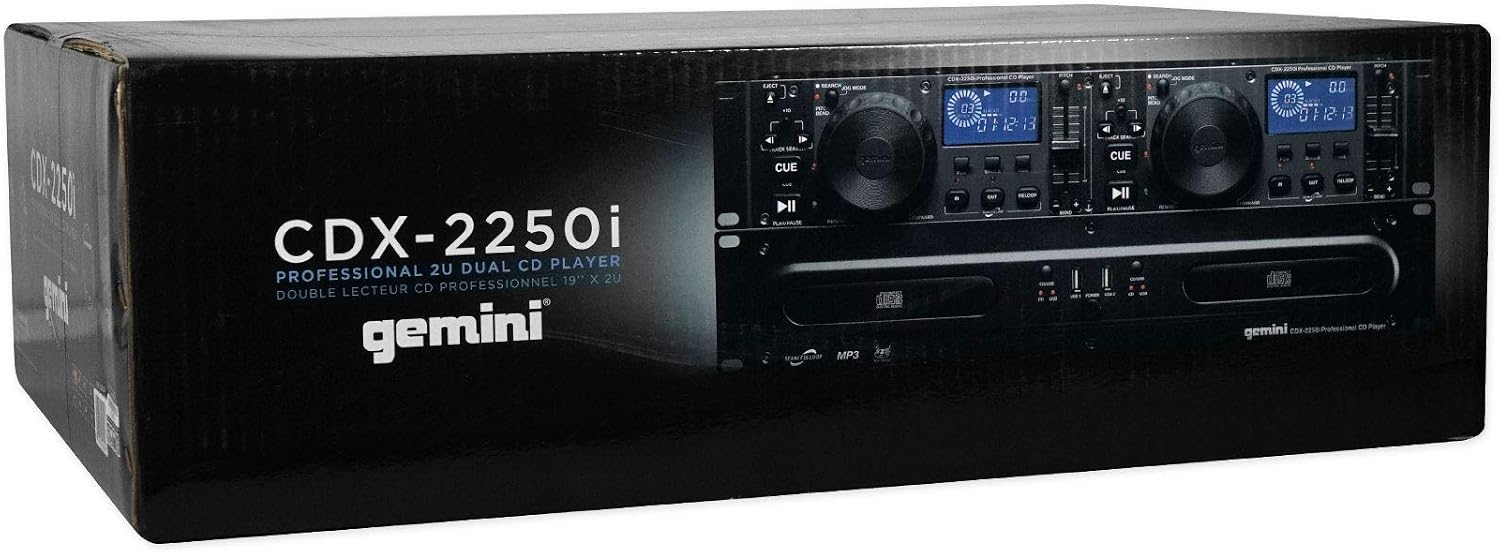 Gemini CDX-2250i Pro DJ Dual Two Deck Rack Mount CD/MP3 Media Player w/USB Bundle with RockvilIe RWM1203VHWireless Dual Handheld Microphone System/Digital Display