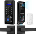Philips Fingerprint Smart Lock with 2 Lever, Wireless Dual Camera Video Doorbell+ Keyless Entry Door Lock Deadbolt,2K HD Camera,No Monthly Fee