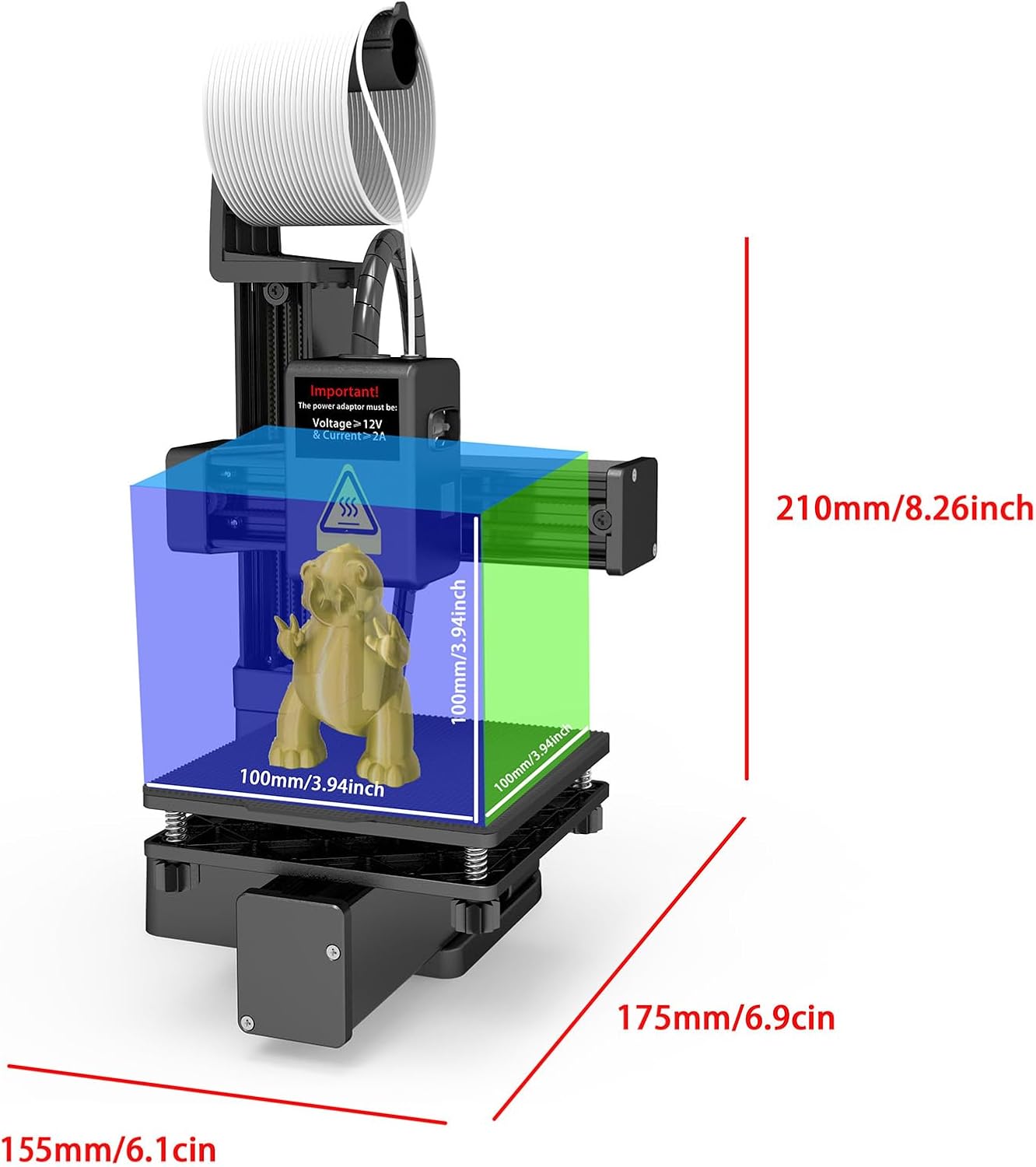 Pomya Mini 3D Printer, Portable Small FDM3D Printer for Kids and Beginners, 100 x 100 x 100mm Printing Size, 10-40mm / s Printing Speed, Supported 1.75mm TPU PLA (Black)