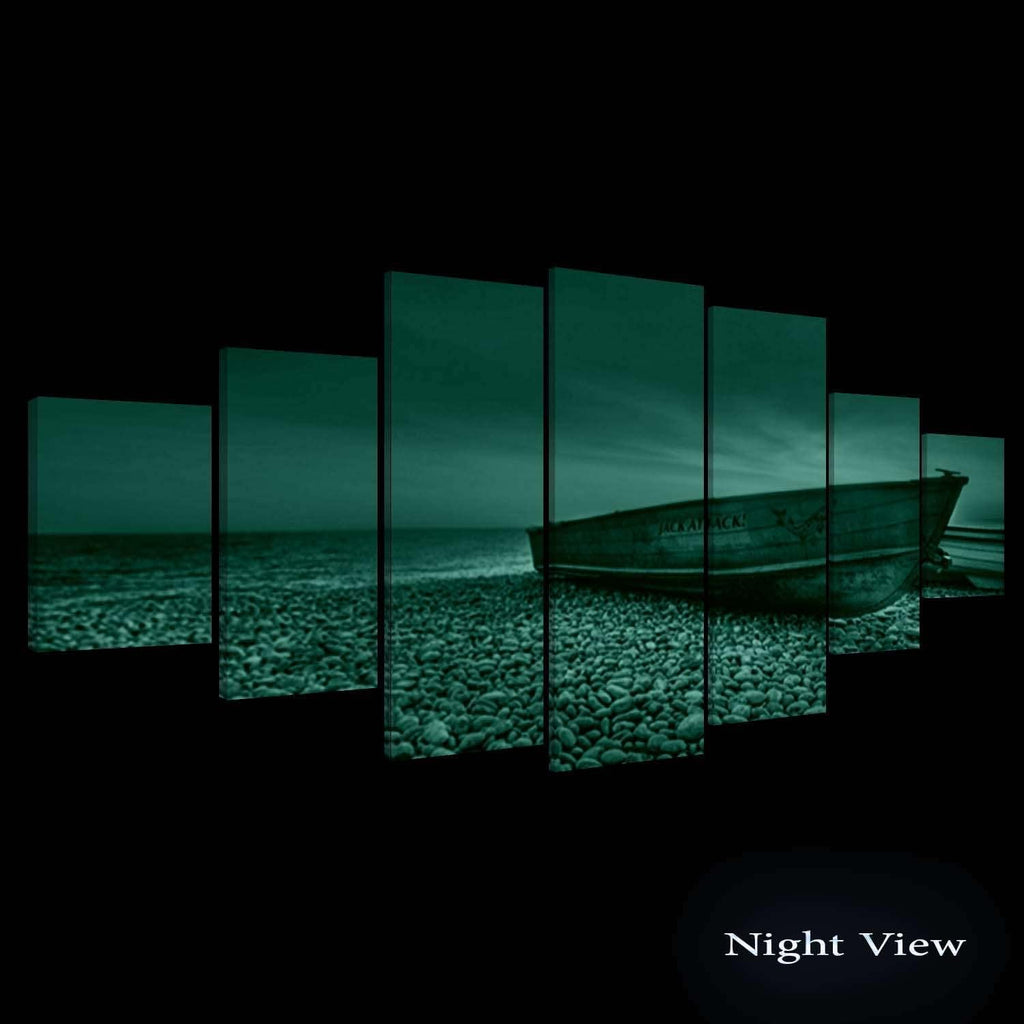 Startonight Huge Canvas Wall Art Boat On The Shore - Large Framed Set of 7 40' x 95'