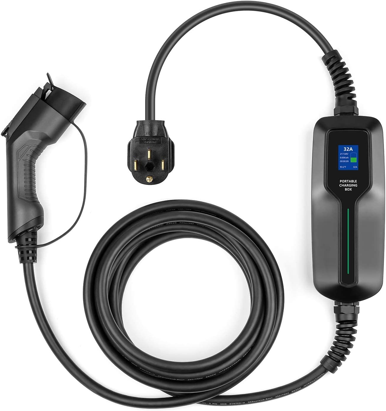 32 Amp EV Charger Level 2,(NEMA 14-50, 32A/20ft,7.68KW) Portable Electric Vehicle Charging Station for Electric and Hybrid Vehicles