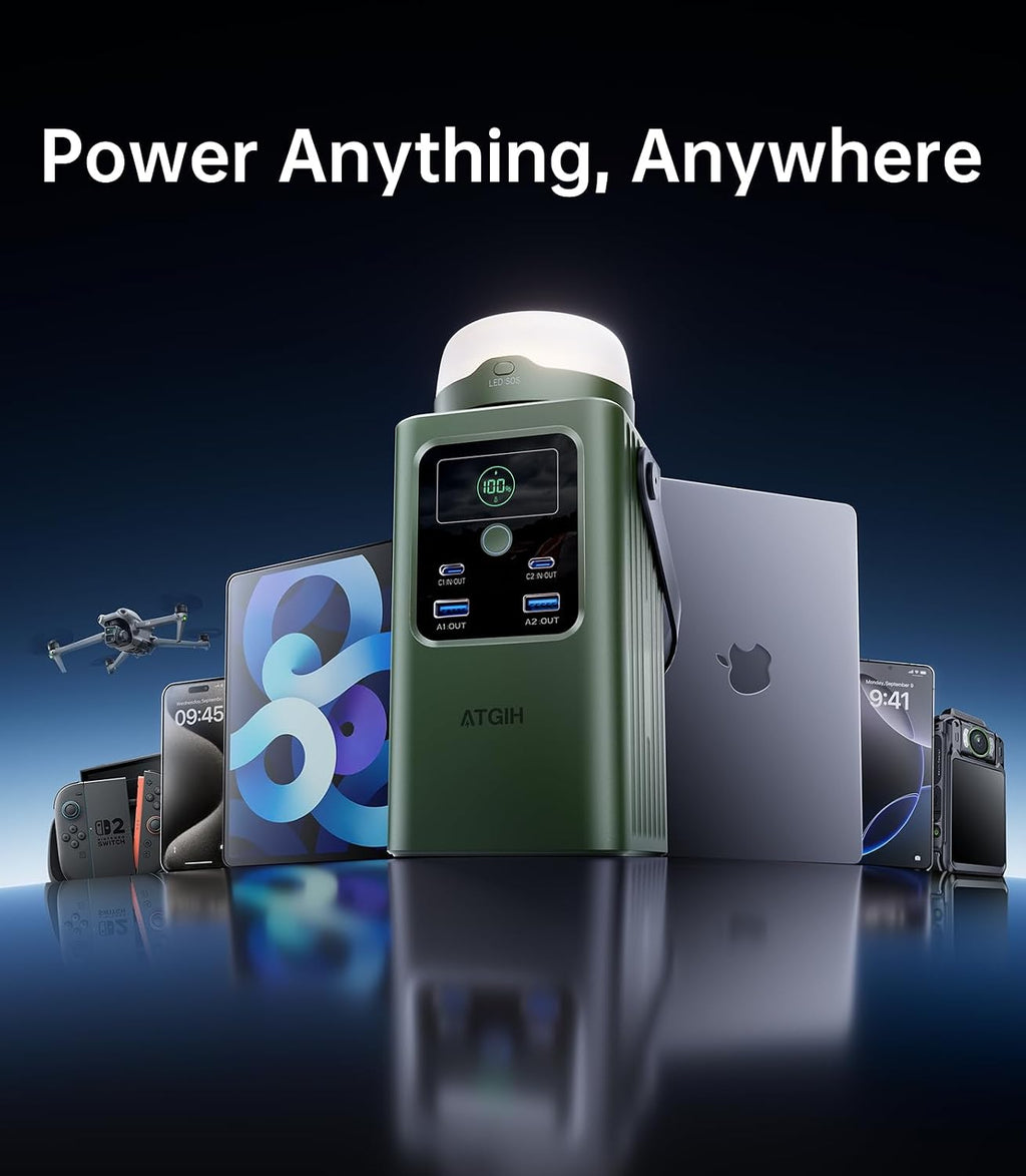 Camping Portable Power Station 198.4 Wh (62000mAh), [Top Safety] 100W Fast Charging Power Bank with LiFePO4 Battery, Small Generator with Detachable Light for Travel Home Backup Outdoor Emergency