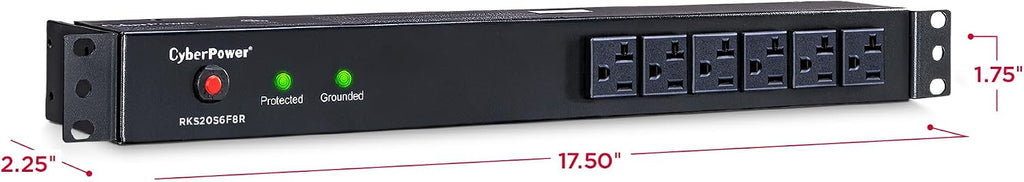 CyberPower RKBS20S6F8R Rackbar Surge Protector, 20A 120V, 14 NEMA 5-20R Outlets (6 Front, 8 Rear), 1U Rackmount, NEMA 5-20P Plug, 15 ft Cord, 1800J Surge Protection, EMI/RFI Filter, Metal Housing
