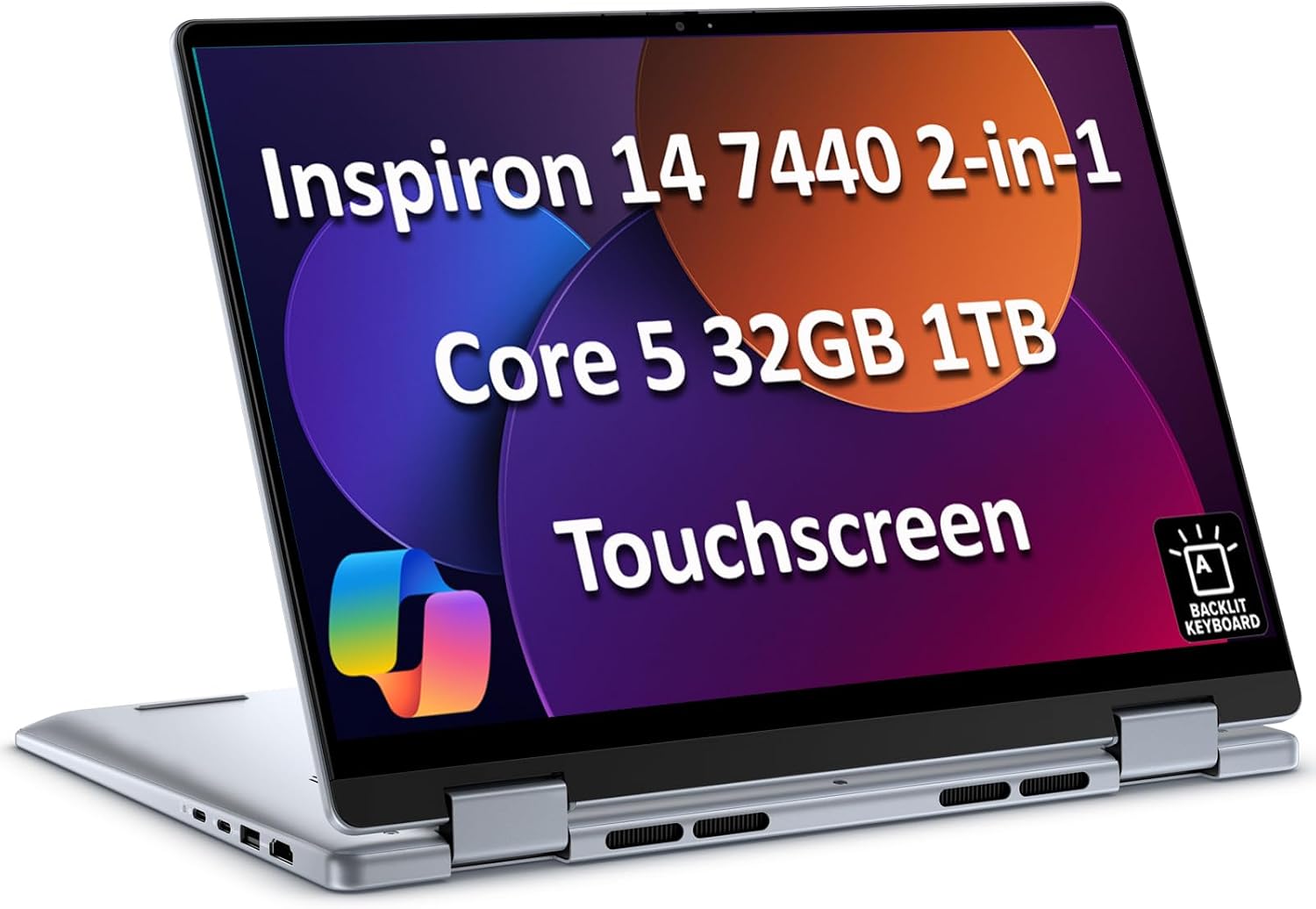 Dell Inspiron 14 7440 2-in-1 Laptop (14' FHD+ Touchscreen, Intel Core 5 120U (> i7-1355U), 32GB DDR5, 1TB SSD), for Creator, Designer, 10-Hr Long Battery Life, Backlit, Win 11 Pro w/ AI Copilot