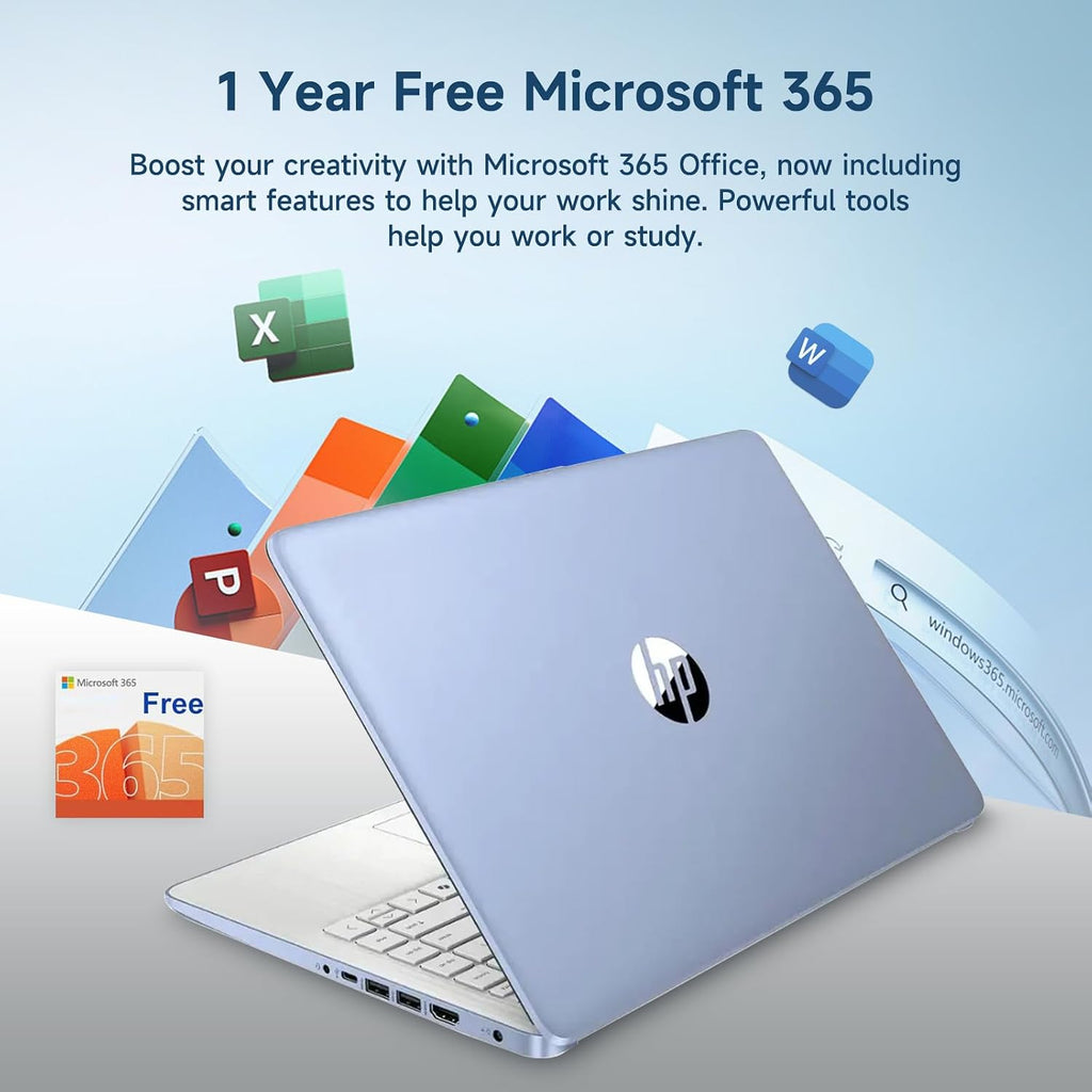HP 14 Student-Laptop Back to School, Quad-Core Processor (Beat i3) 8GB RAM 192GB Storage(128GB UFS + 64GB SD Card) Laptops for Student with 1-Year Office 365 Copilot AI Win11, Sky Blue