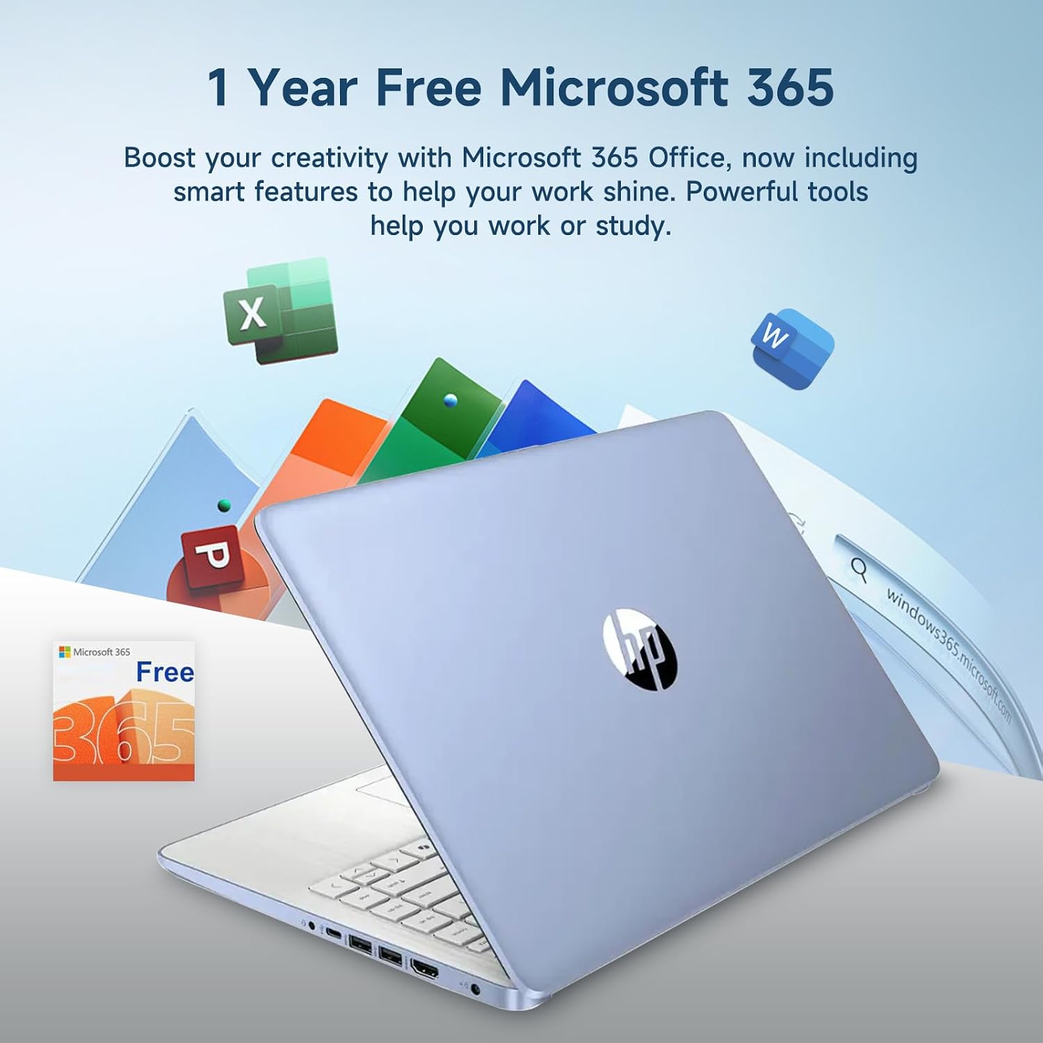 HP 14 Student-Laptop Back to School, Quad-Core Processor (Beat i3) 8GB RAM 192GB Storage(128GB UFS + 64GB SD Card) Laptops for Student with 1-Year Office 365 Copilot AI Win11, Sky Blue