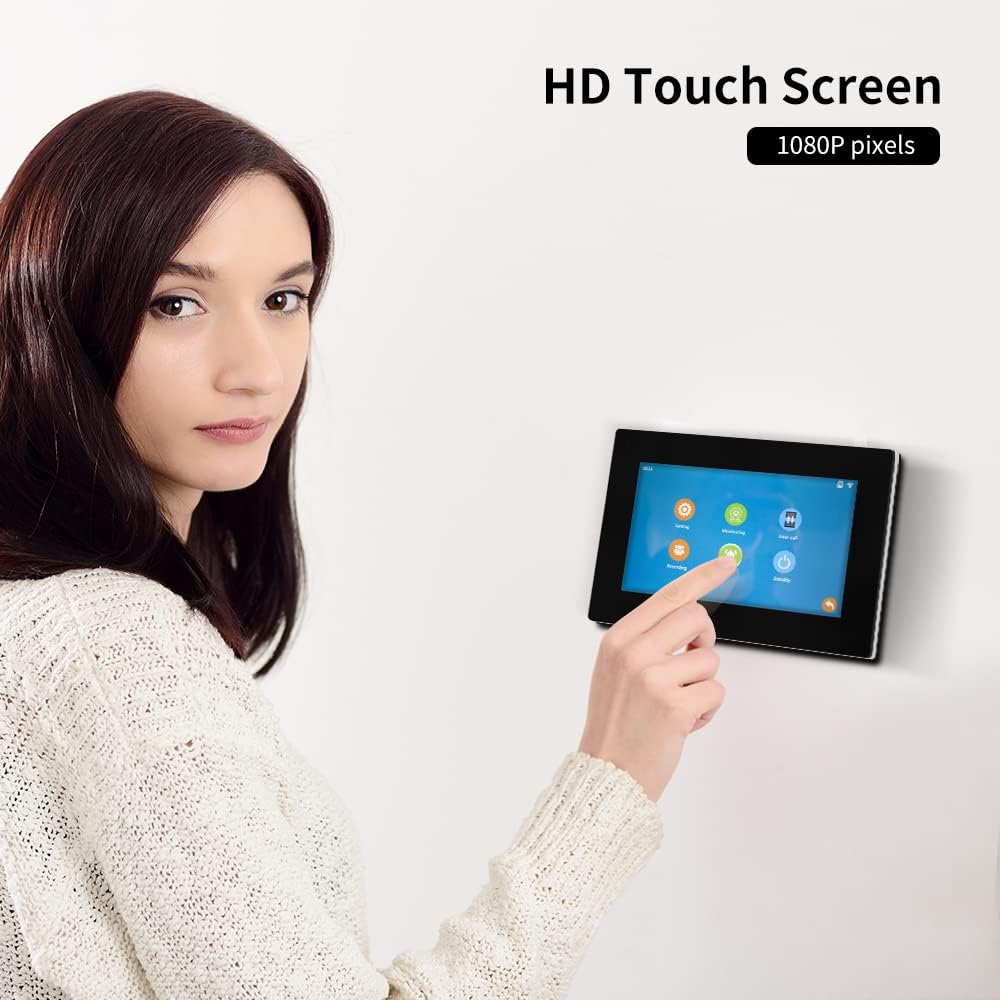 Wired Video Doorbell Apartment Intercom with 7 inch Touch Monitor System,1080P Doorphone Door Camera,TUYA WiFi Smart Home Video Intercom Door Phone Kits for Home Villa (2 doorbell+4 Monitor)