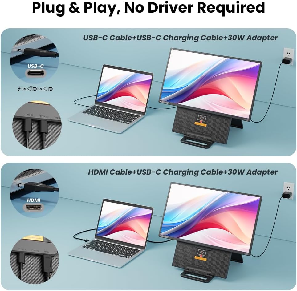Hyangin 24-inch Large Portable Monitor for Laptop, 2026 Upgraded 1080P FHD 100Hz Portable Screen,125% sRGB IPS Portable Second Monitor with Adjustable Stand for Laptop, MacBook, Phones