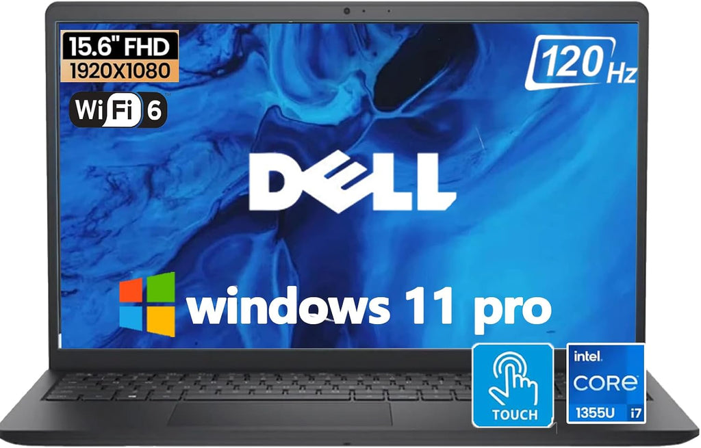 Dell 15 DC1525 Touchscreen Business Laptop - 15.6' FHD Touch Display, Intel 10-Core i7-1355U, Intel UHD Graphics, Wi-Fi 6, Windows 11 Pro, Type-C, 32 GB RAM, 1 TB SSD, Black