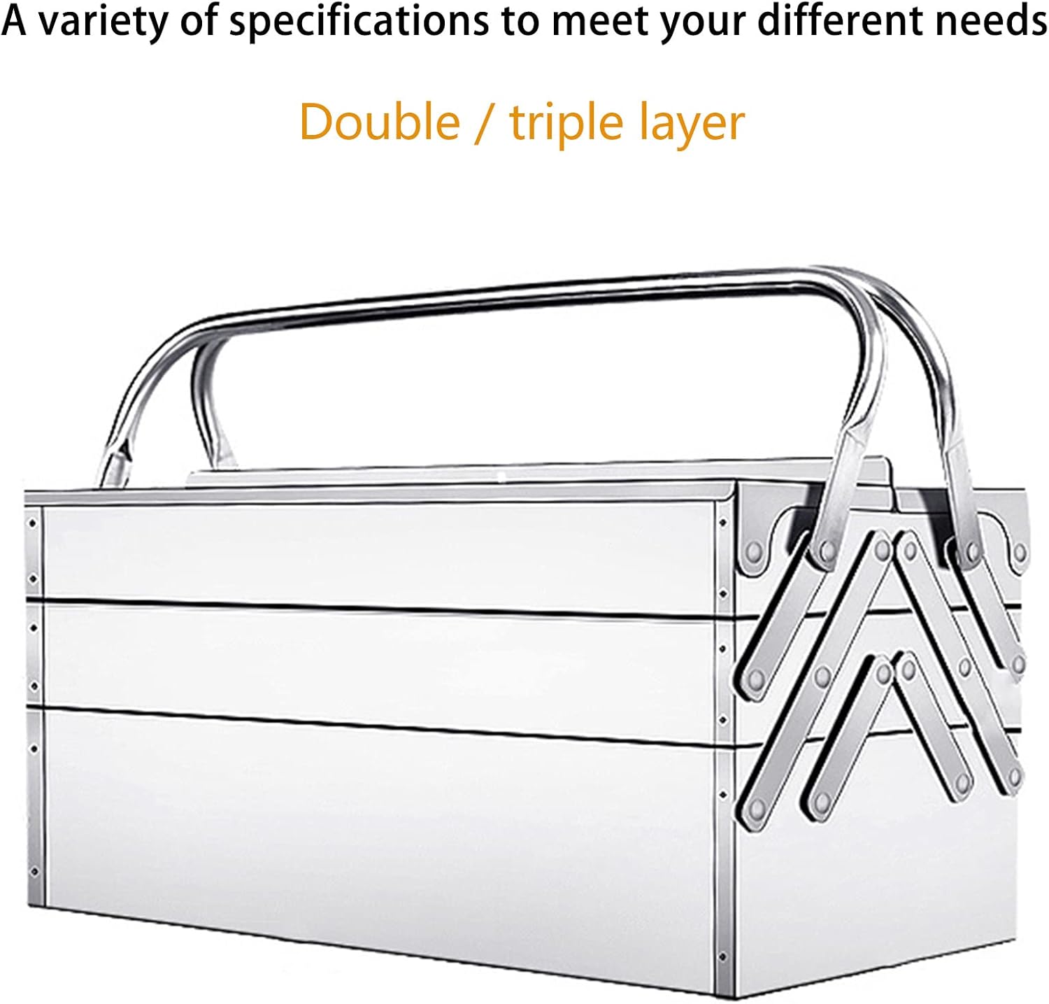 Tool Box for Garage, 3-Layer 5-Tray Cantilever Tool Box Stainless Steel Portable Folding Auto Maintenance Storage Organizer Cantilever Toolbox for Garage Trunk(420 x 210 x 200mm)