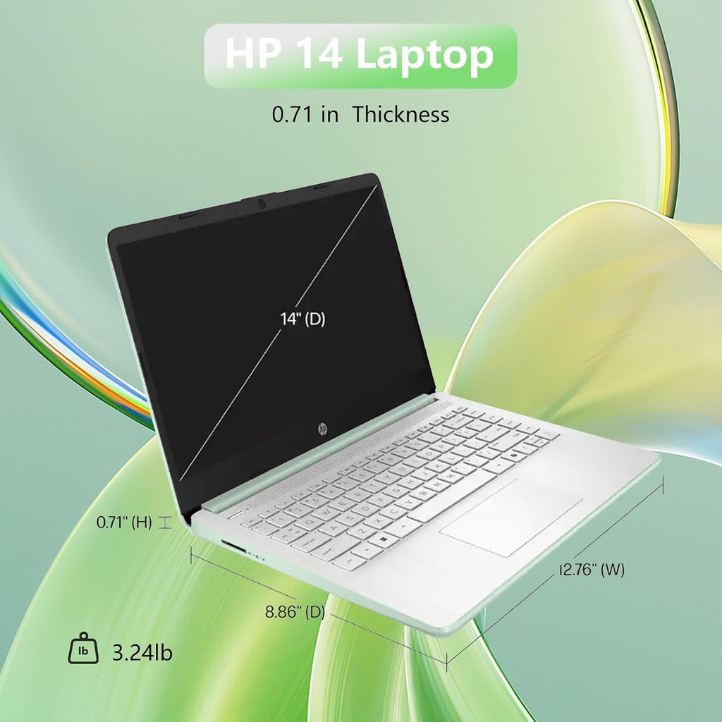 HP 14 Elite Laptop, 16GB RAM, 1.12TB Total Storage (128GB UFS+1TB Cloud), Willow Green, Office 365, Intel 4-Core, Win11, Copilot AI, 11Hr Battery, Alpacatec Mouse