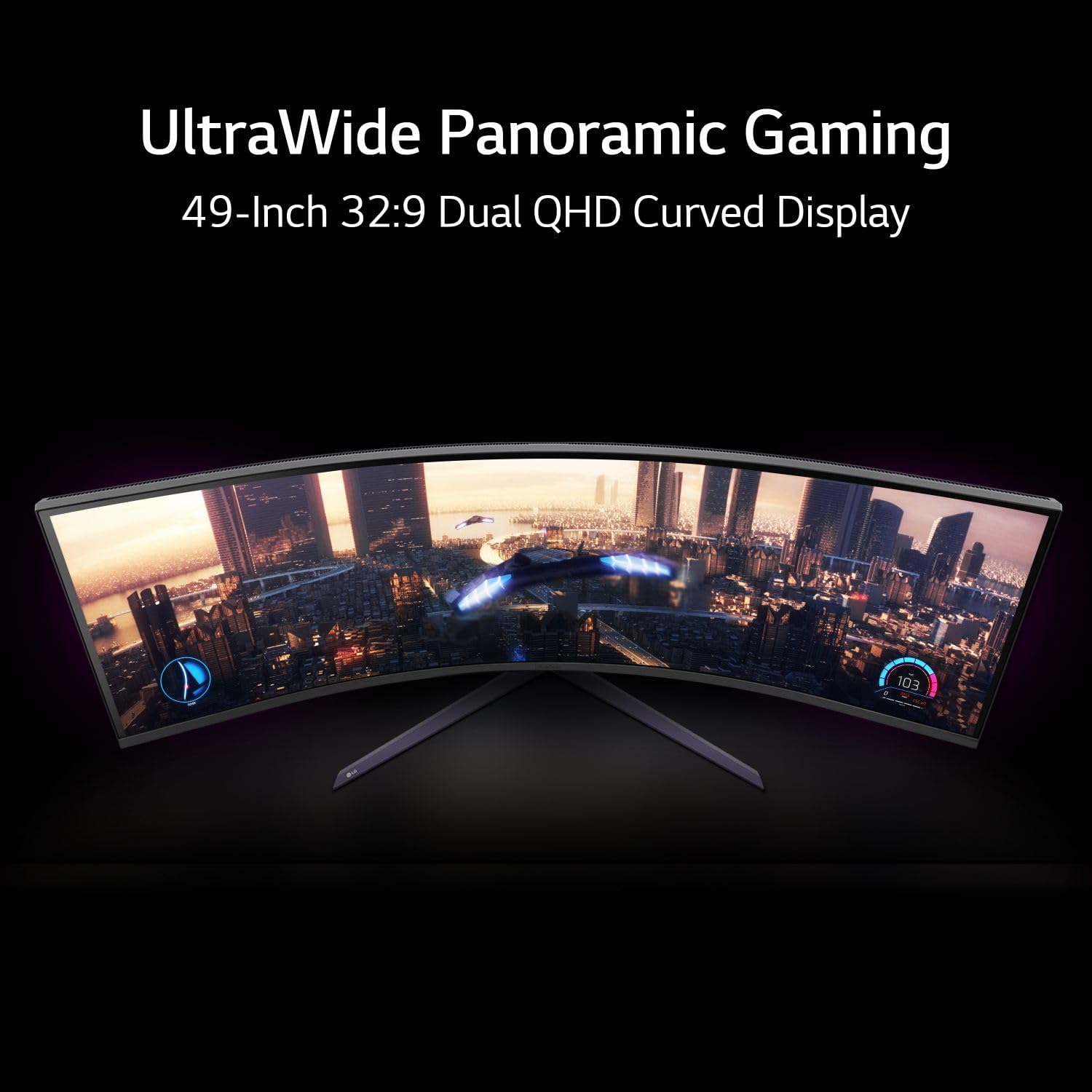 LG 49' Ultragear DQHD (5120x1440) Curved Gaming Monitor, 240Hz, 1ms, VESA DisplayHDR 1000, HDMI 2.1, DisplayPort, 4-Pole HP Out DTS HP:X, AMD FreeSync Premium Pro, Tilt/Swivel/Height Stand, Black
