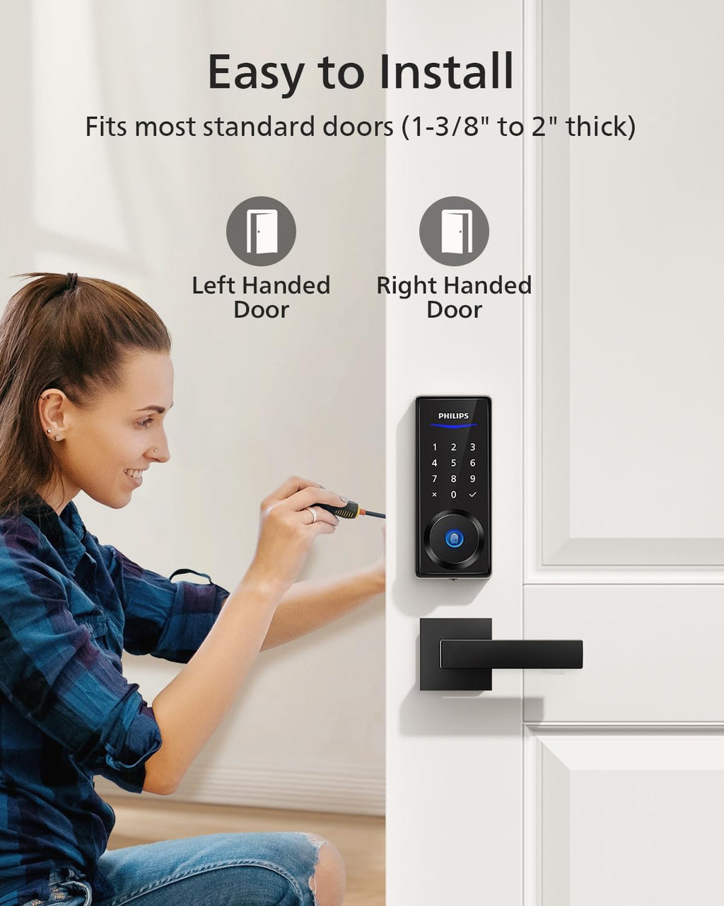 Philips Fingerprint Smart Lock with 2 Lever, Wireless Dual Camera Video Doorbell+ Keyless Entry Door Lock Deadbolt,2K HD Camera,No Monthly Fee