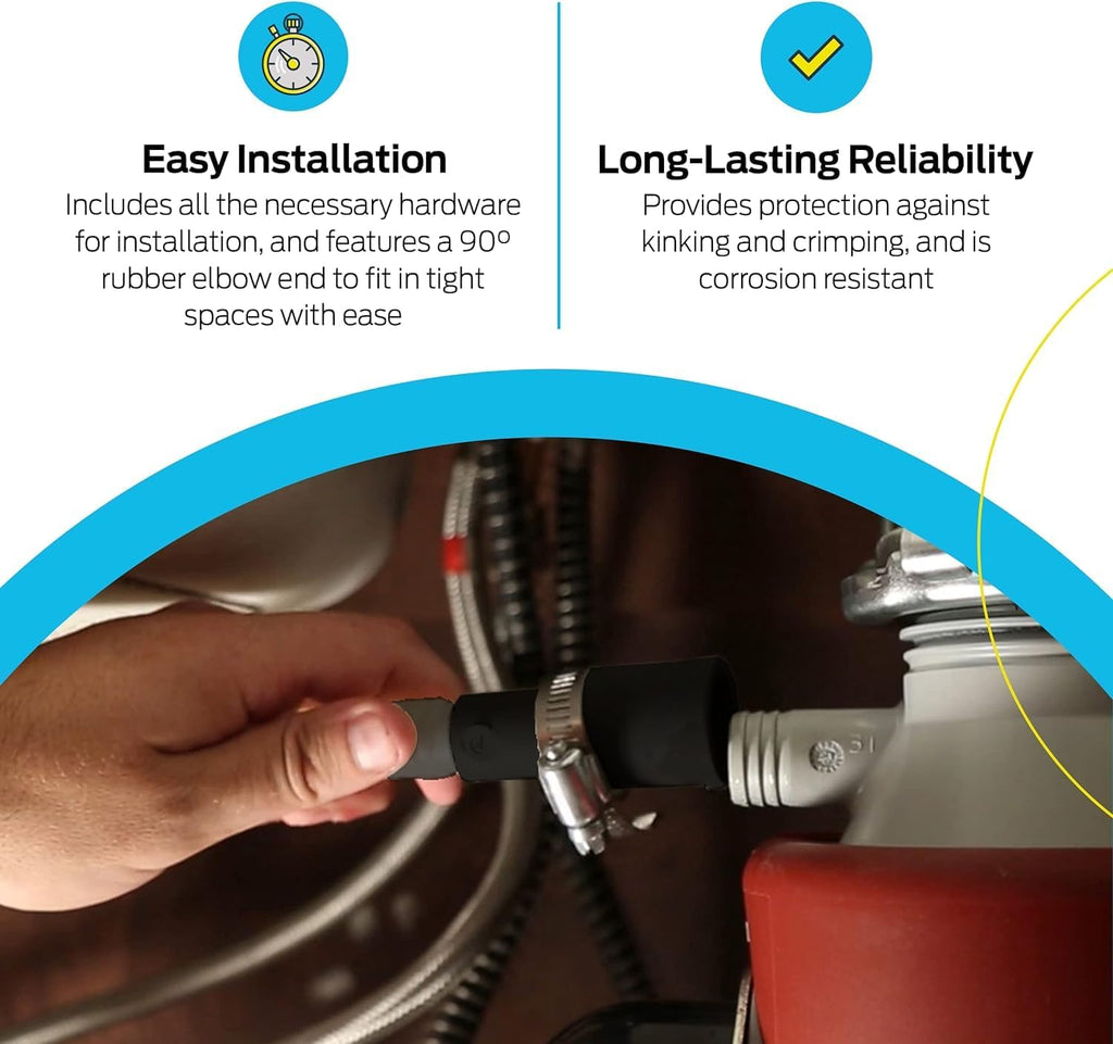 Eastman 6 Foot Dishwasher Drain Hose, Fit with 5/8 Inch, 7/8 Inch, or 1 Inch OD Drain Outlet, 90 Degree Rubber Elbow, Corrugated, Gray Polypropylene, 91227 (Pack of 10)
