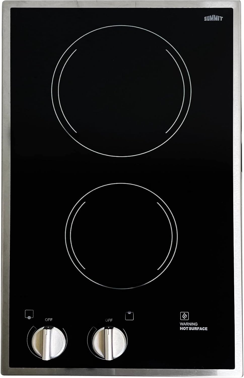 Summit CR2B12ST 12' Wide 115V 2-Burner Radiant Cooktop, Black Ceramic Glass, 1400W, ADA Compliant, Safety Heat Indicator, Easy to Clean, Cord Included, Hotel Suites, Extended Stay, Apartments, House