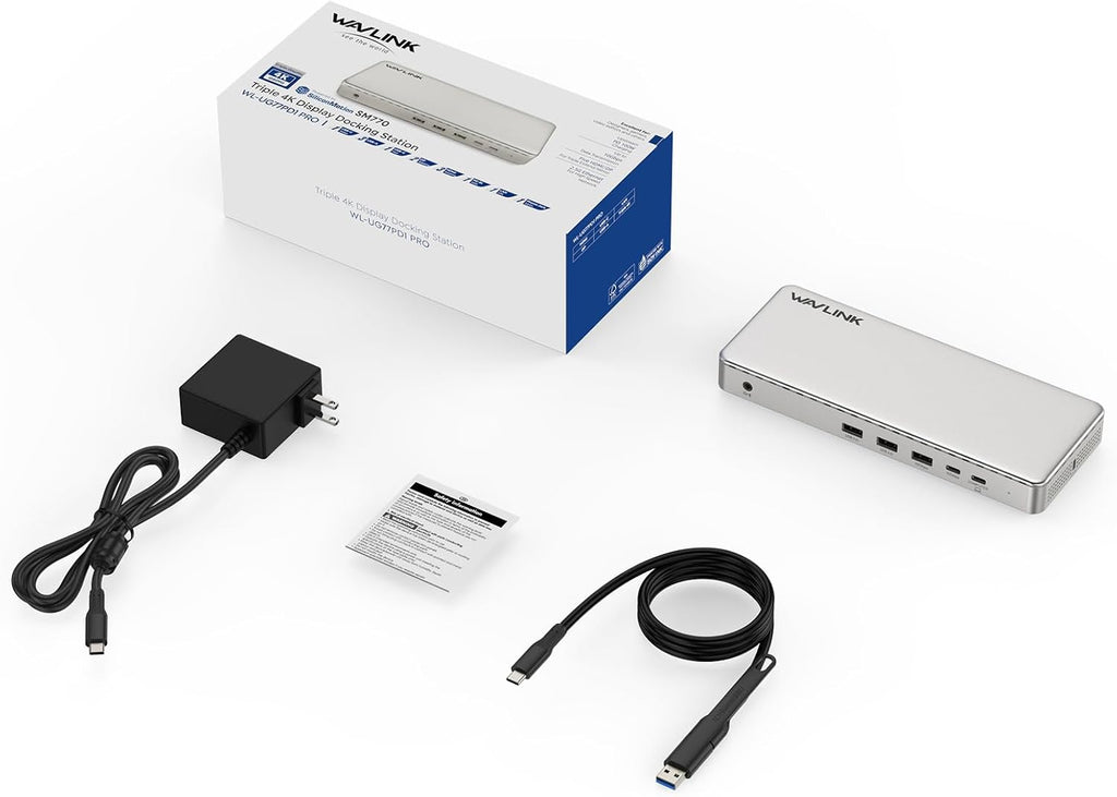 WAVLINK Docking Station 3 Monitors, SM770 Docking Station with Triple HDMI, Dual DP, 120W PD in, 10Gbps USB A&C, 2.5G Ethernet Port, Compatible with Intel Mac, SMI Driver & Host USB3.2 Gen 2 Required