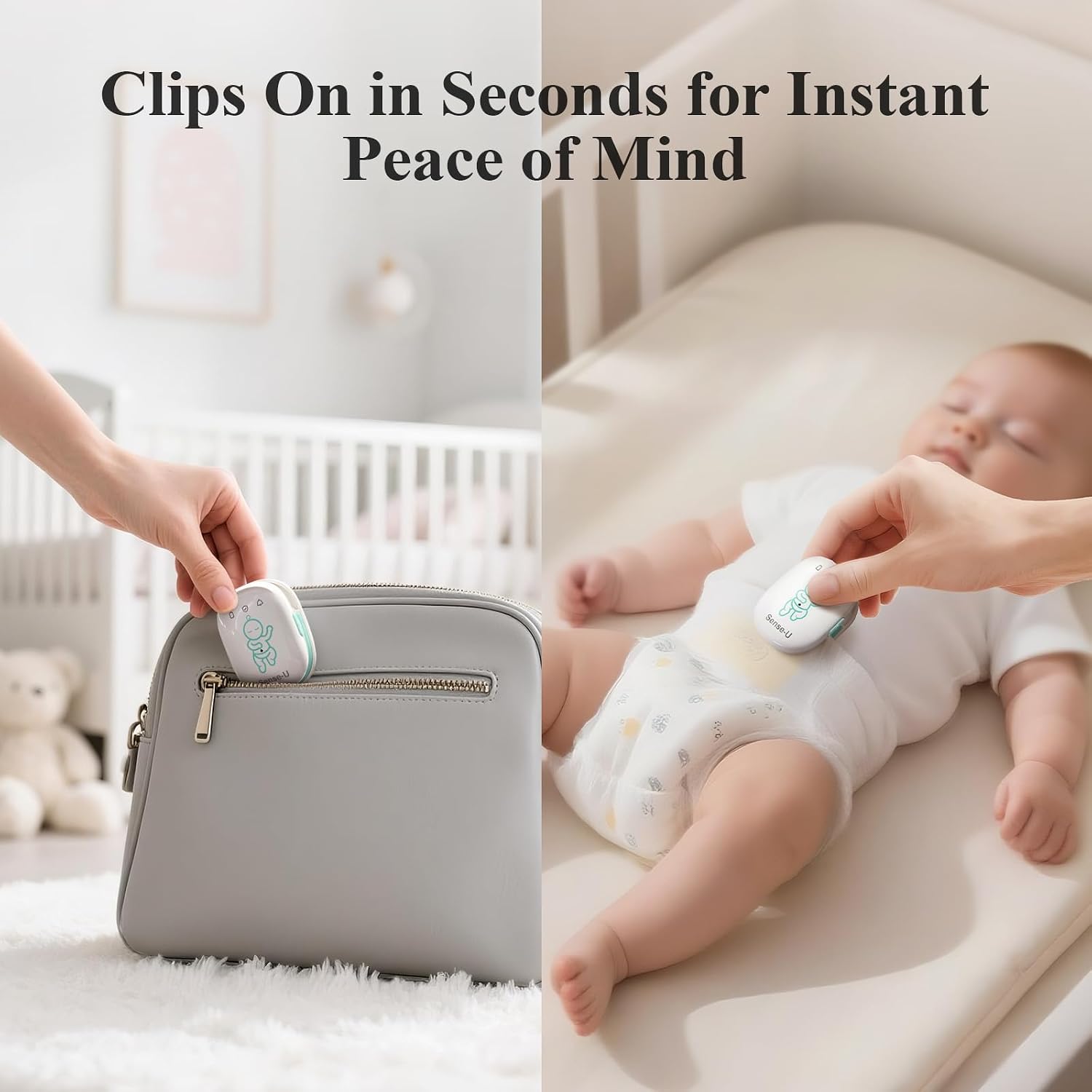 Sense-U Pro Baby Breathing Movement & Sleep Position Monitor with Gentle Vibration Alerts, Temperature Notifications, Audible & App Alerts, Sleep Analysis, Long Battery Life, Easy Clip-On Design