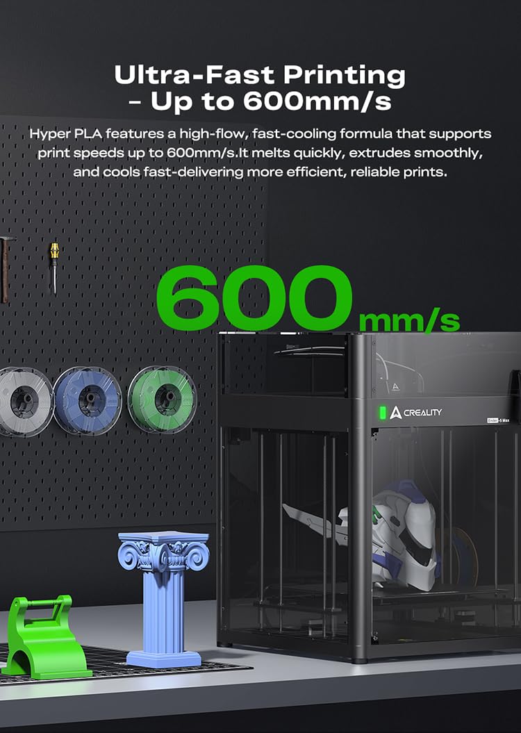 Creality K2 SE 3D Printer, Max High-Speed 500mm/s, Support Multicolor Printing Needs CFS Bundle with Creality Hyper RFID PLA Filament Black 1kg