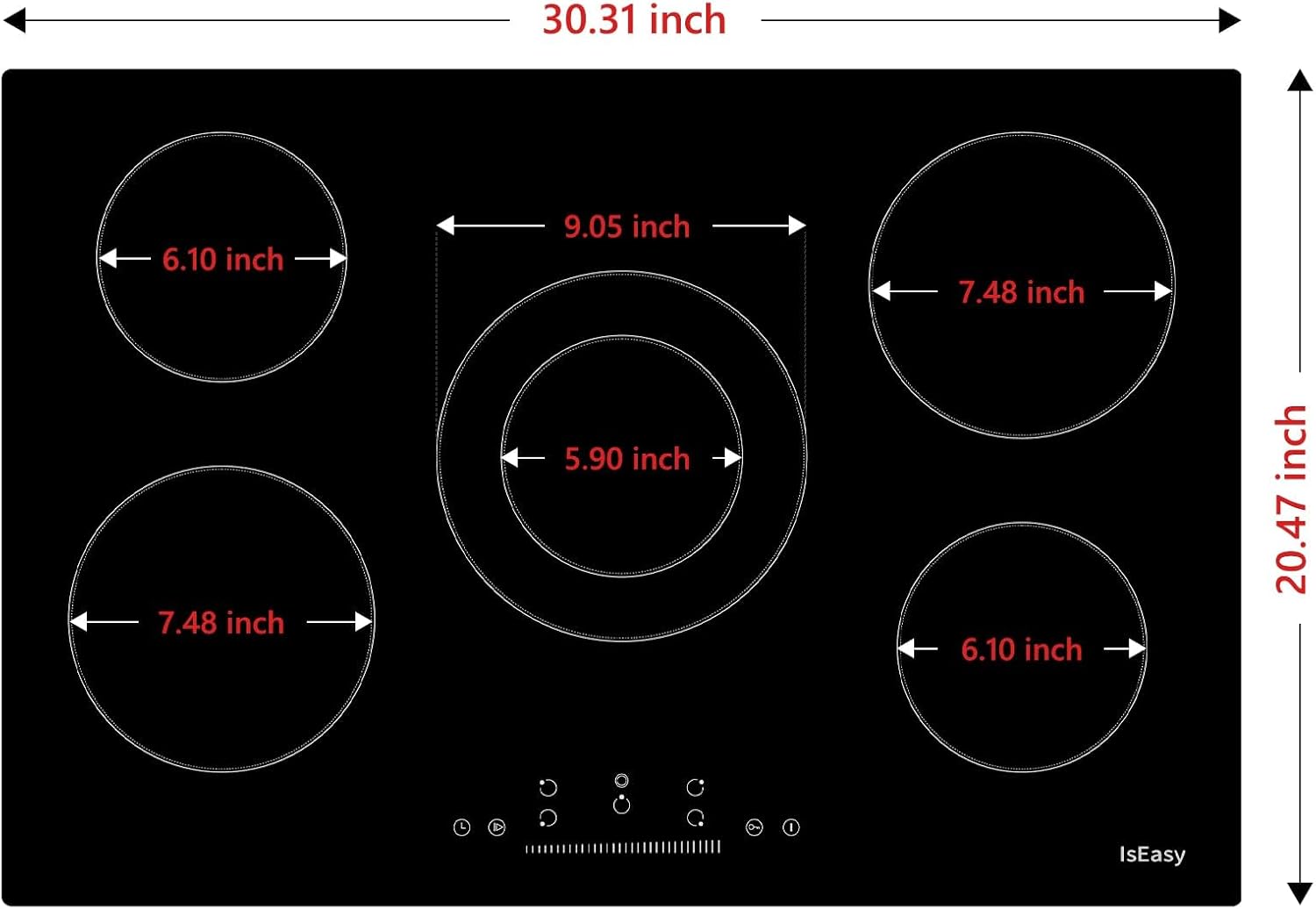Electric Cooktop 30 Inch 5 Burner, 8200W Electric Stove Glass Ceramic Stove with 9 Power Levels,Timer Pause, Slide Touch Sensor Control, 220-240V Built-in Countertop Burners Cooker