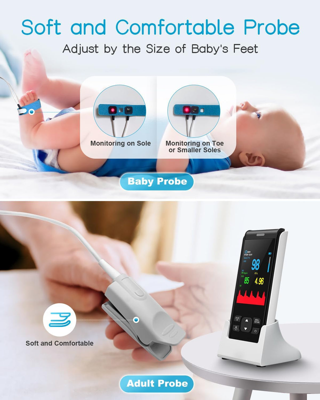 HOLFENRY Handheld Pulse Oximeter for Baby&Adult,Infant Pulse Oximeter Fingertip Rechargeable with Continuous Monitor&Alarm, Infant Oxygen Monitor Fingertip