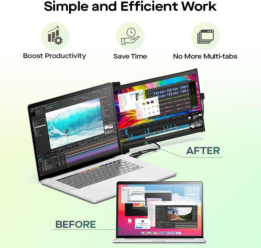 Mobile Pixels New Duex Max DS 14.1'' FHD 1080p Laptop Screen Extender, USB Type-C/HDMI Ports, Portable Monitor for 14'' to 17 Inch Laptops, Compatible with macOS/Windows/Apple/Android/Switch(Black)